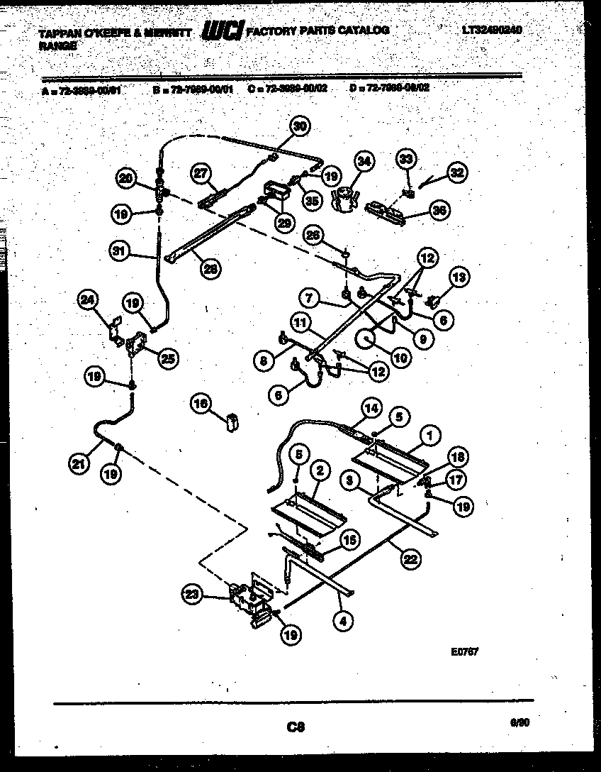 Tappan 72-7989-00-02 burner, manifold and gas control diagram