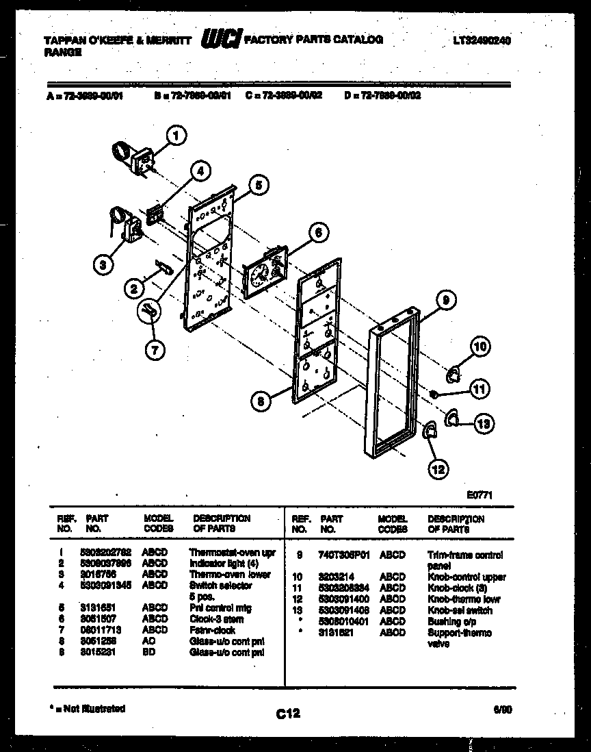 Tappan 72-7989-00-02 control panel diagram