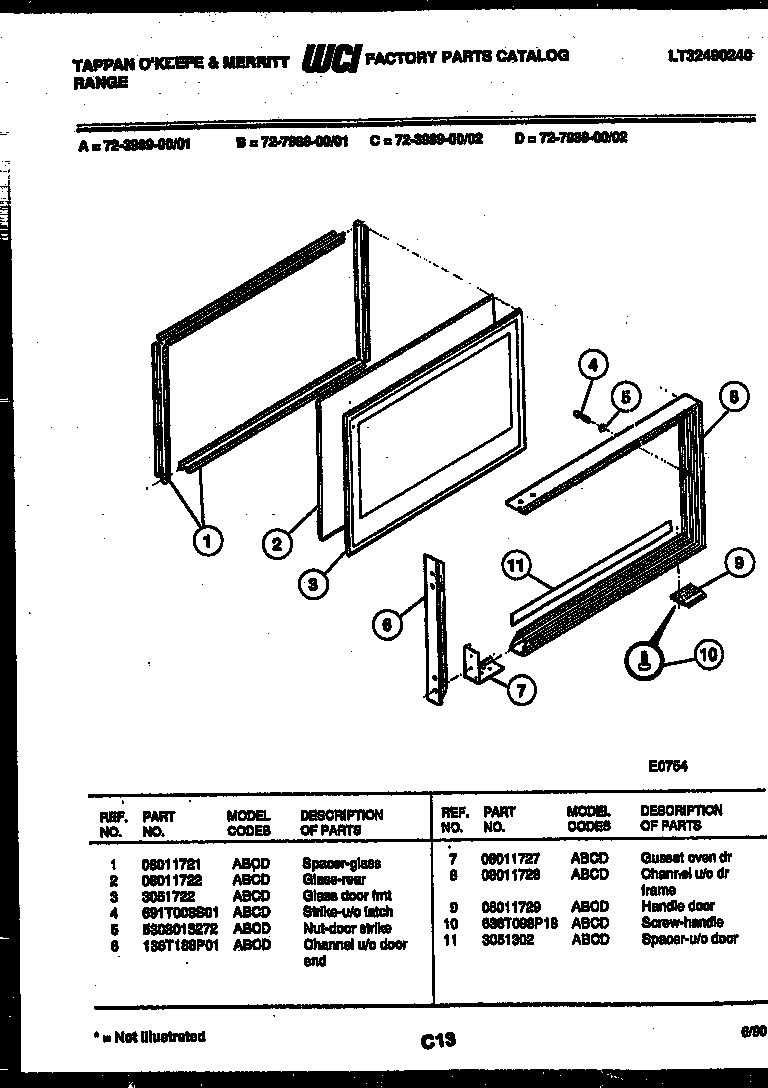 Tappan 72-7989-00-02 upper oven door parts diagram