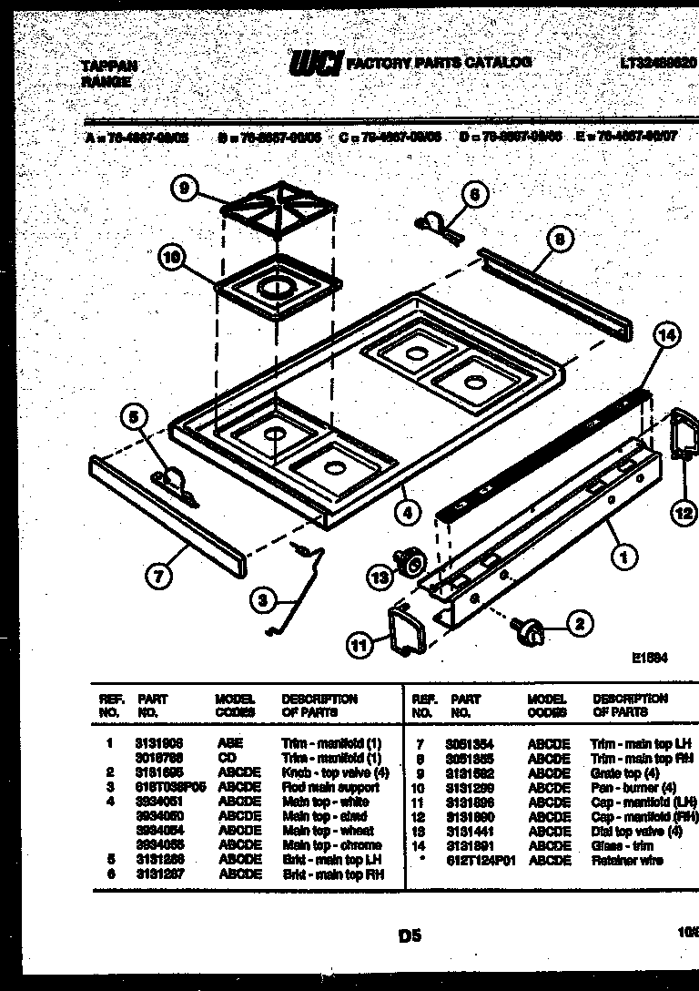 Tappan 76-8667-00-06 cooktop parts diagram