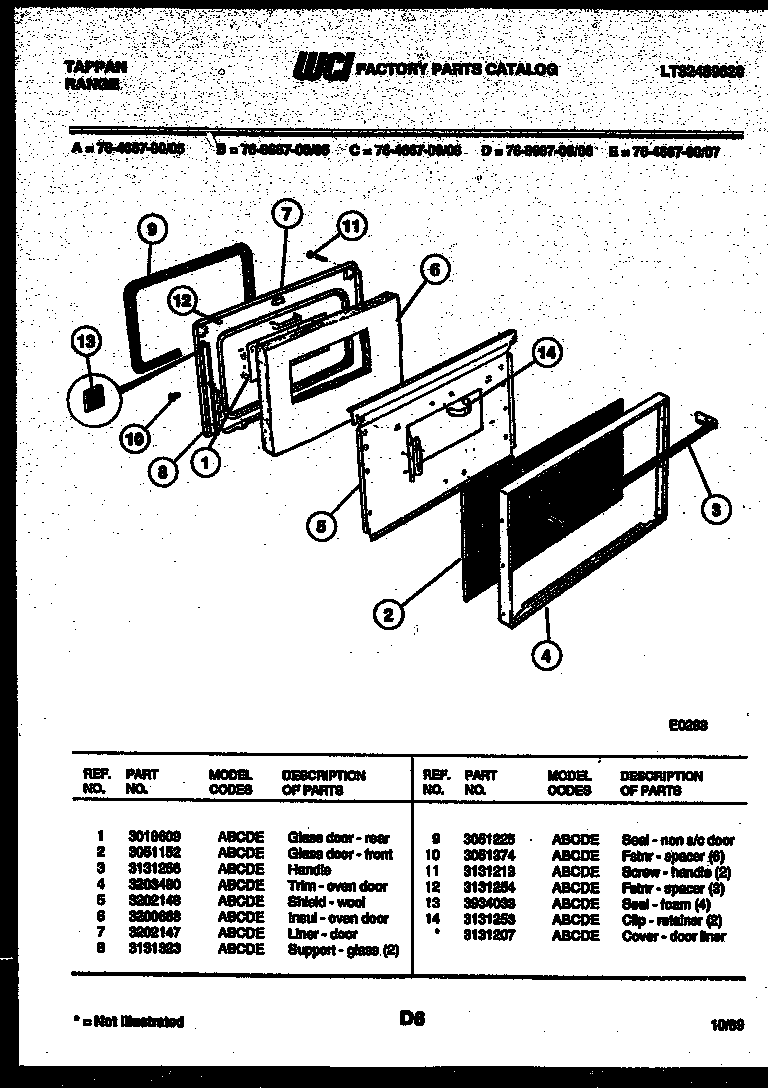 Tappan 76-8667-00-06 lower oven door parts diagram