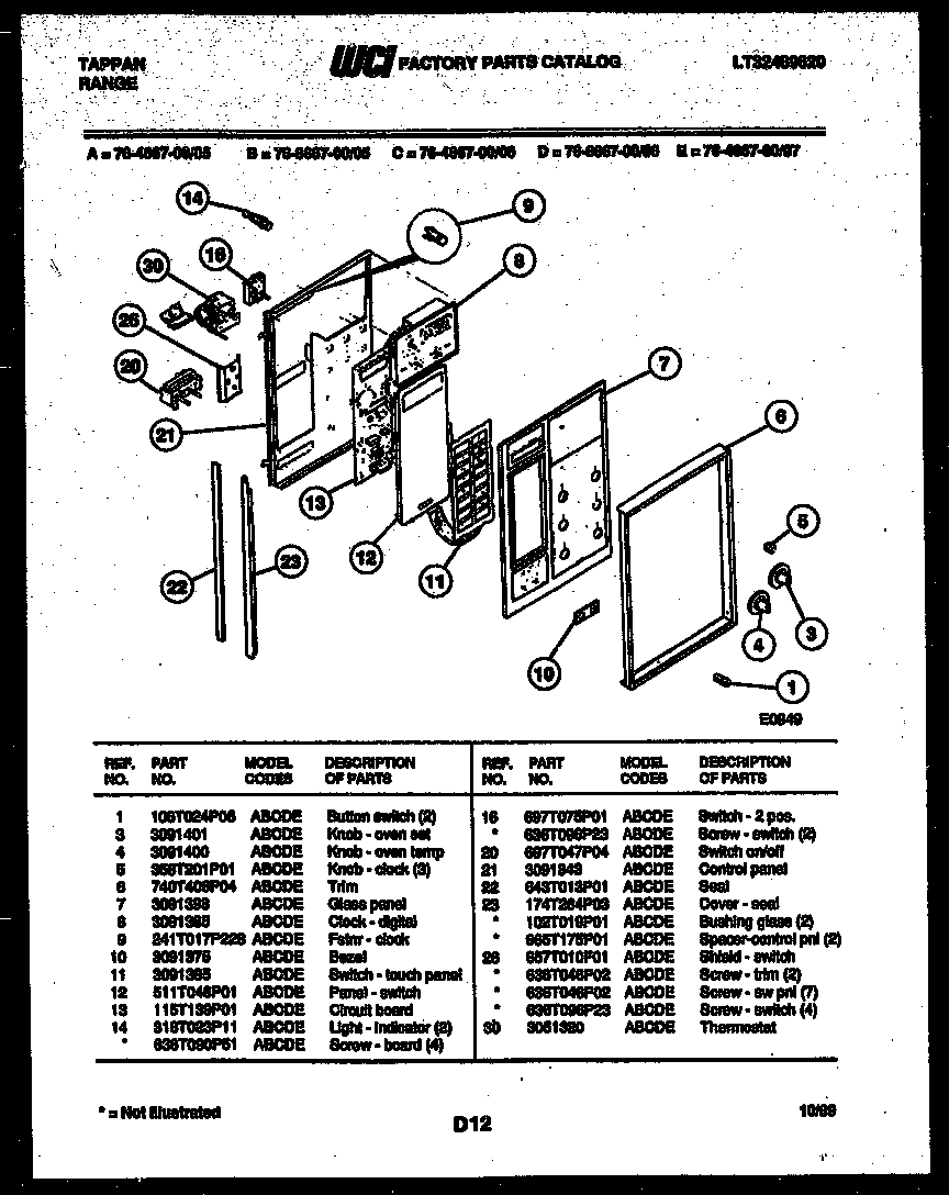 Tappan 76-8667-00-06 control panel diagram