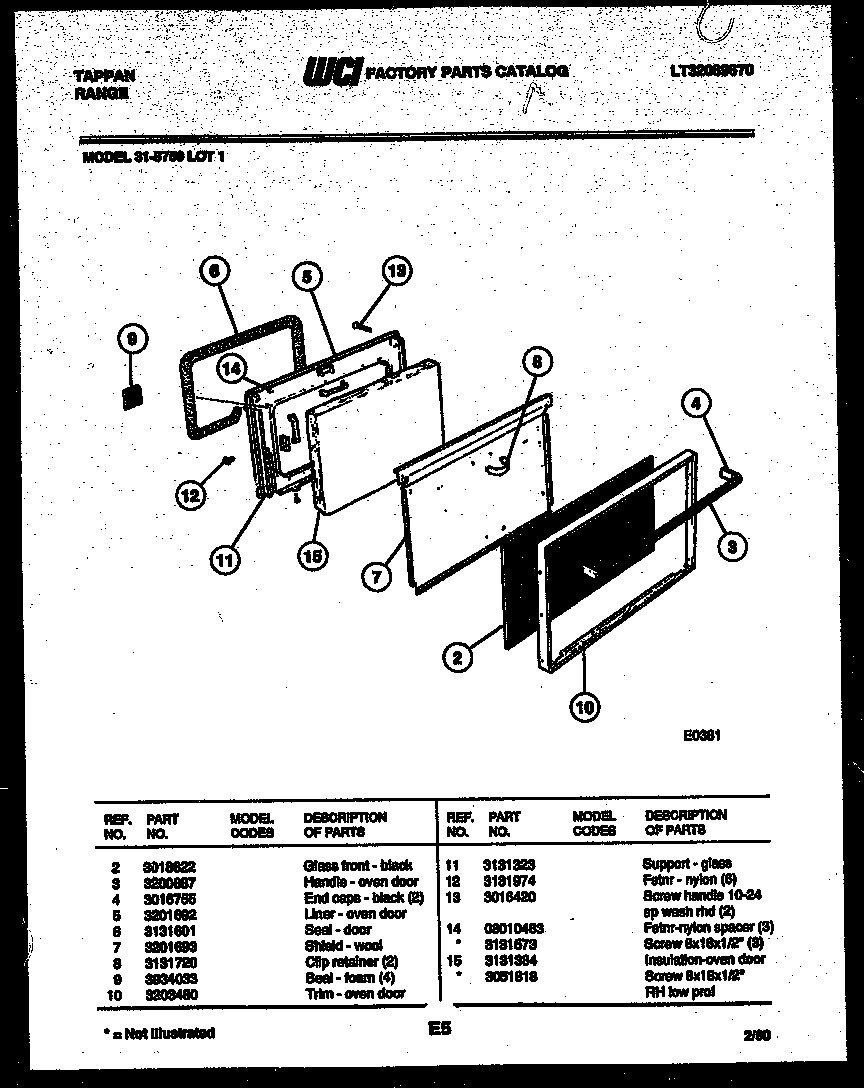 Tappan 31-6759-00-01 door parts diagram