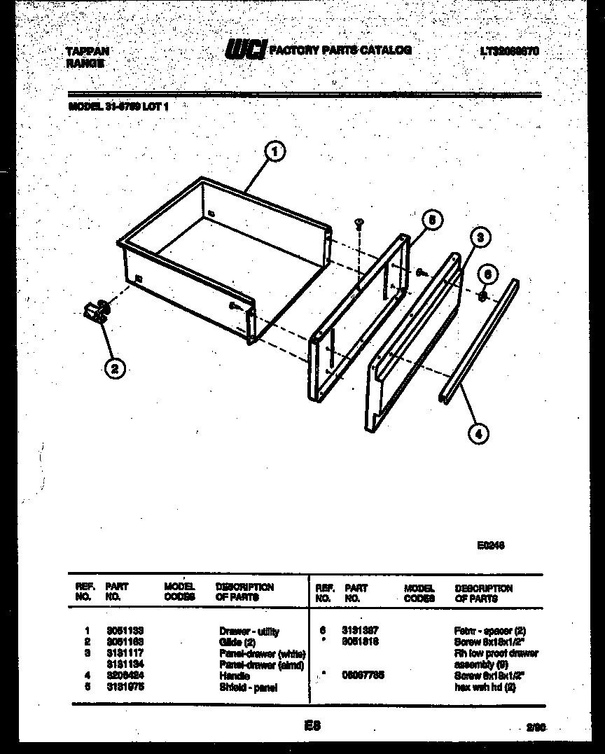 Tappan 31-6759-00-01 drawer parts diagram