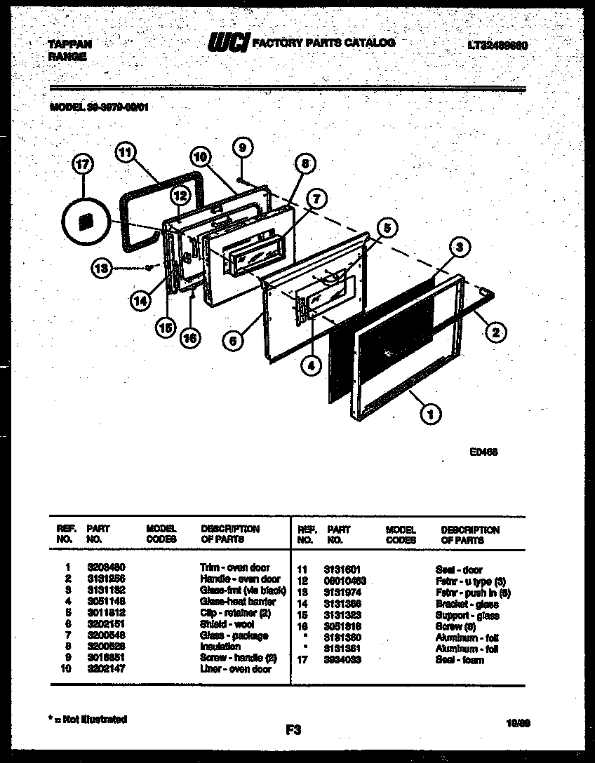 Tappan 30-3979-23-01 door parts diagram