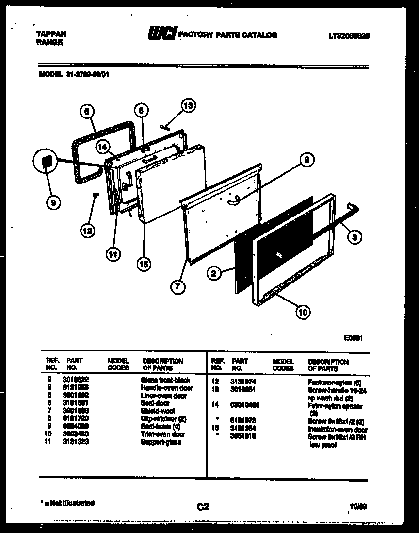 Tappan 31-2769-23-01 door parts diagram