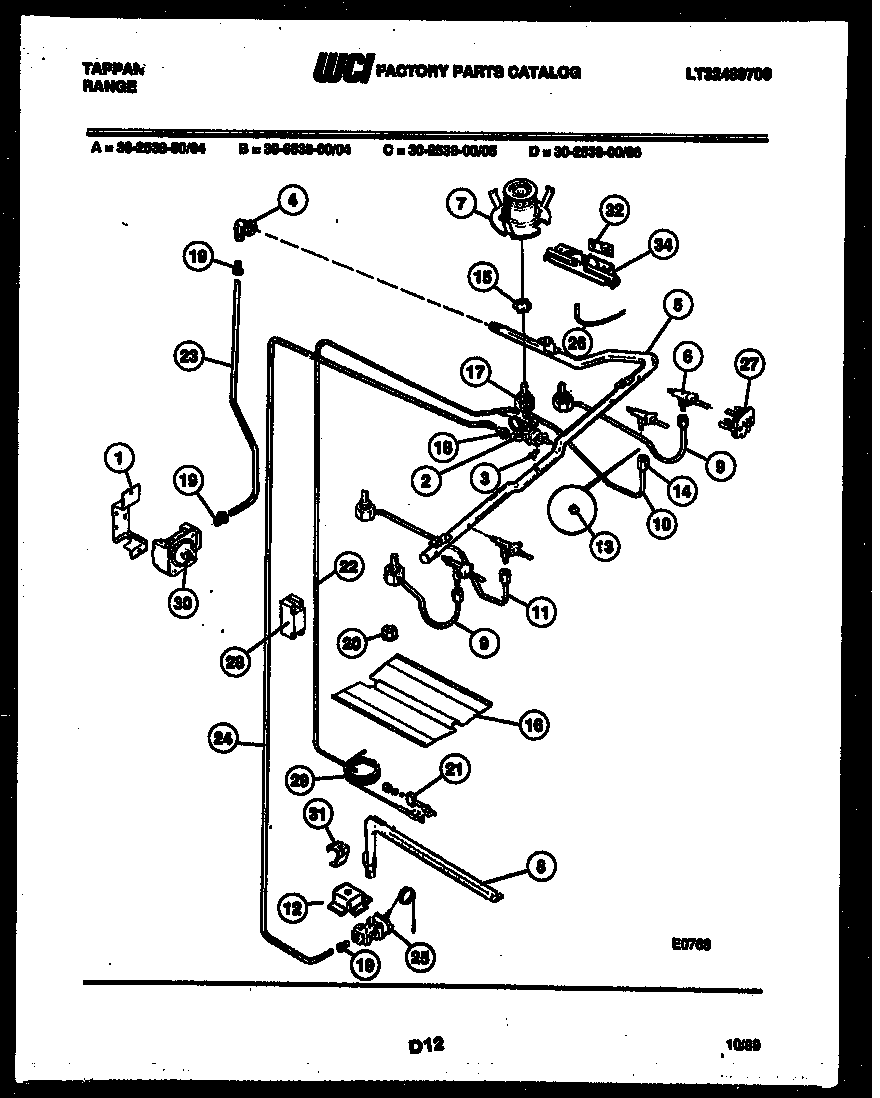 Tappan 30-2538-66-06 burner, manifold and gas control diagram