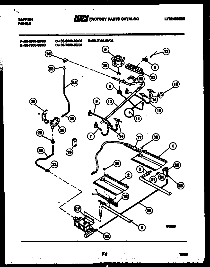 Tappan 30-7988-66-03 burner, manifold and gas control diagram