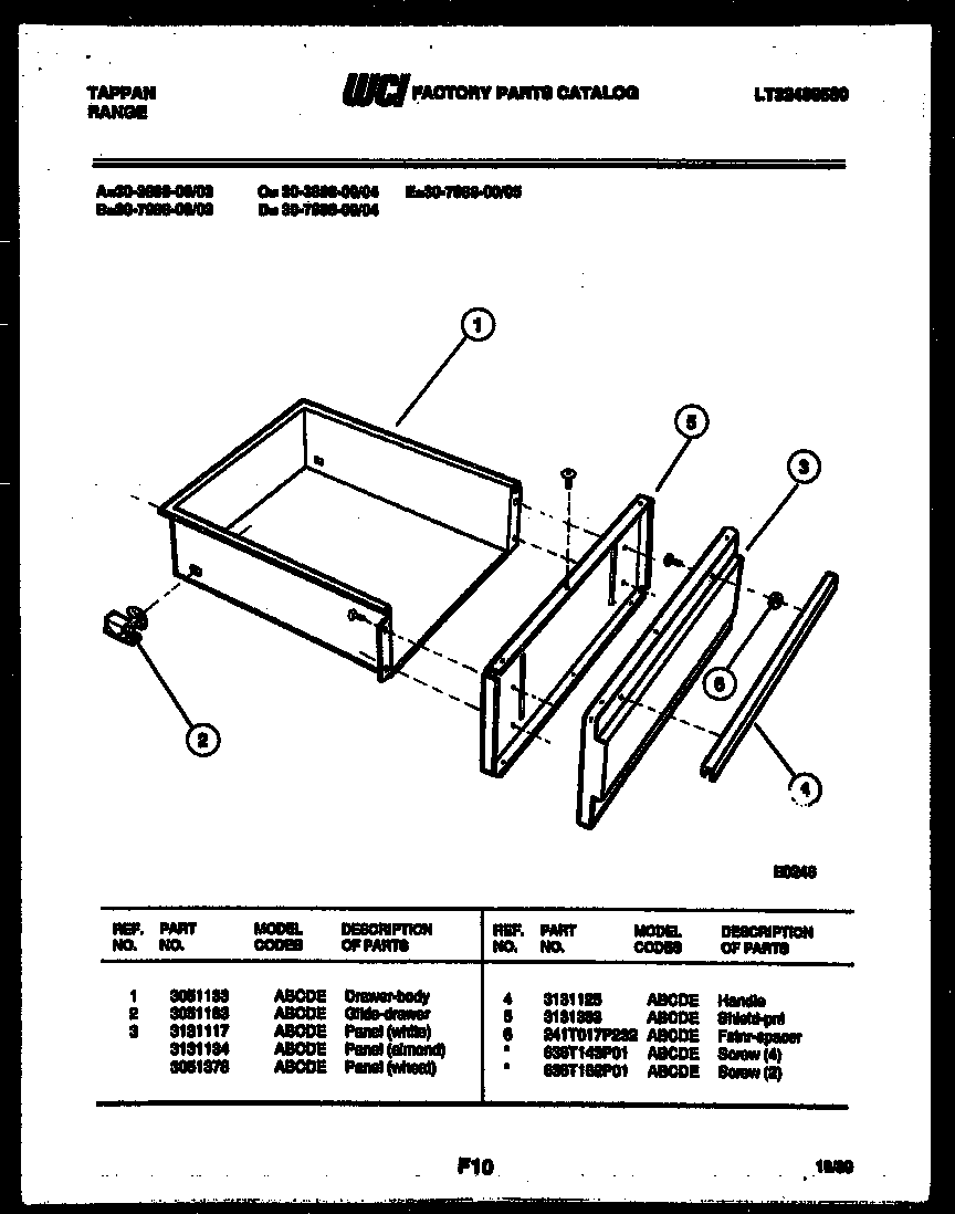 Tappan 30-7988-66-03 drawer parts diagram