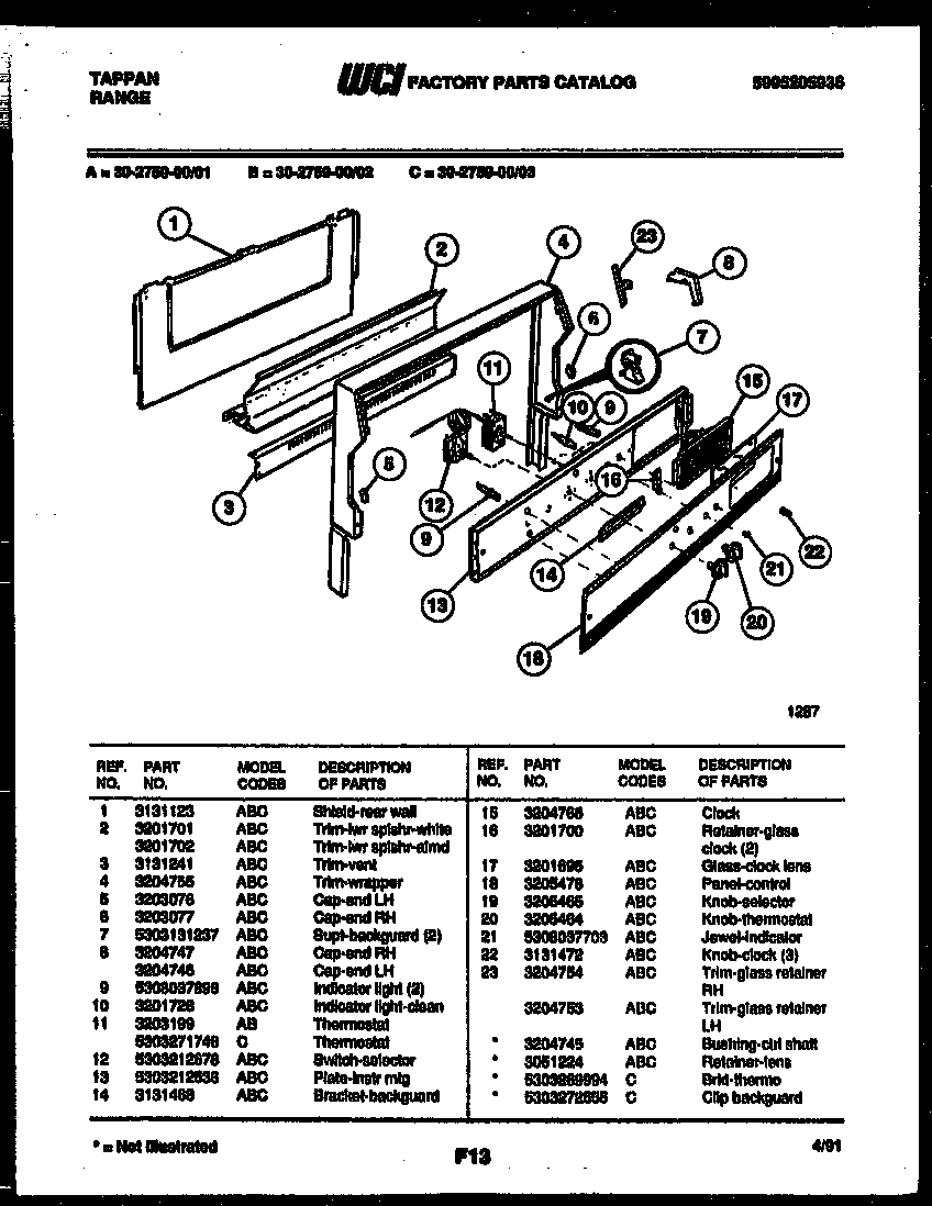 Tappan 30-2759-23-02 backguard diagram