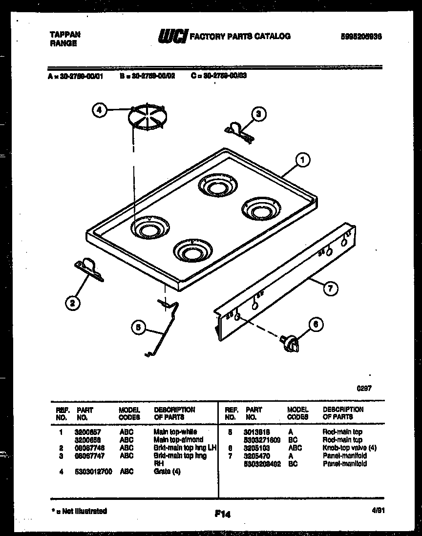Tappan 30-2759-23-02 cooktop parts diagram