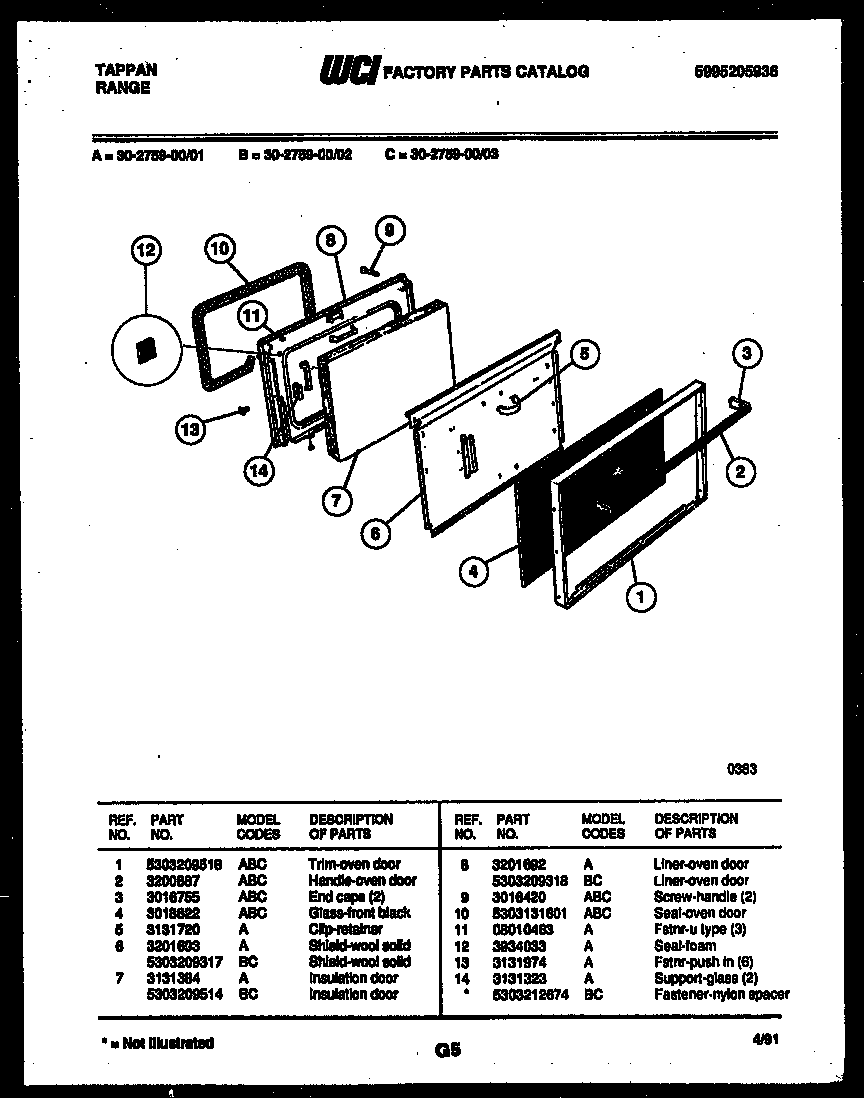 Tappan 30-2759-23-02 door parts diagram