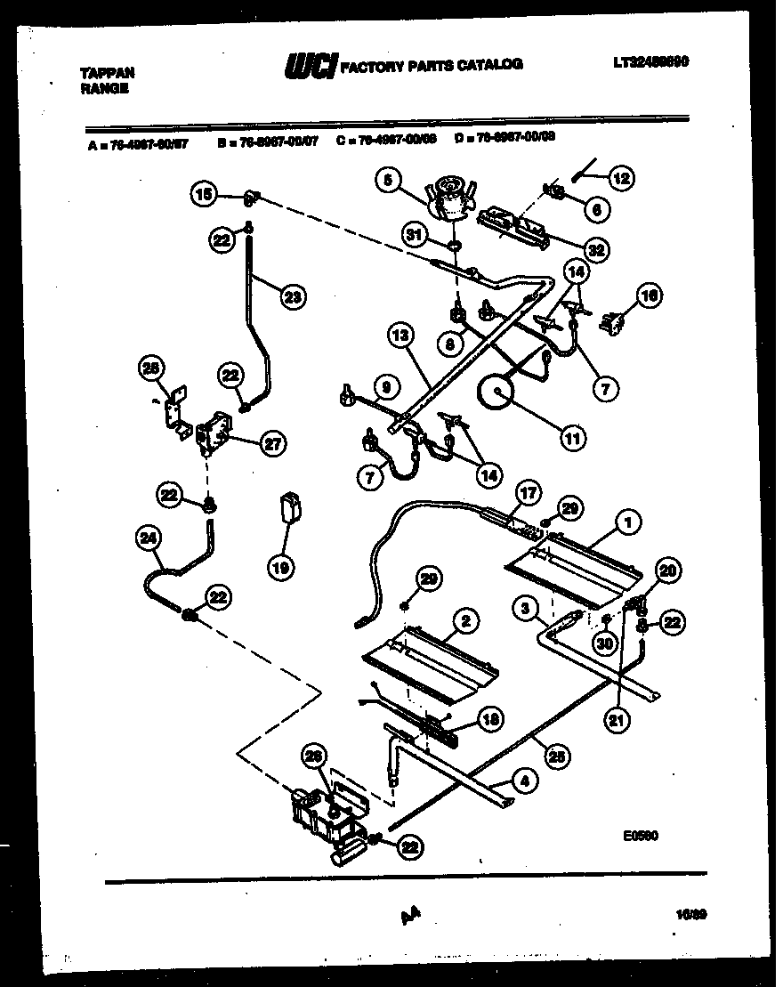 Tappan 76-4967-00-08 burner, manifold and gas control diagram