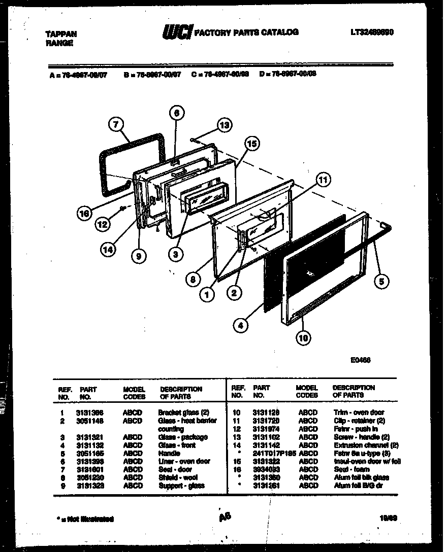 Tappan 76-4967-00-08 lower oven door parts diagram