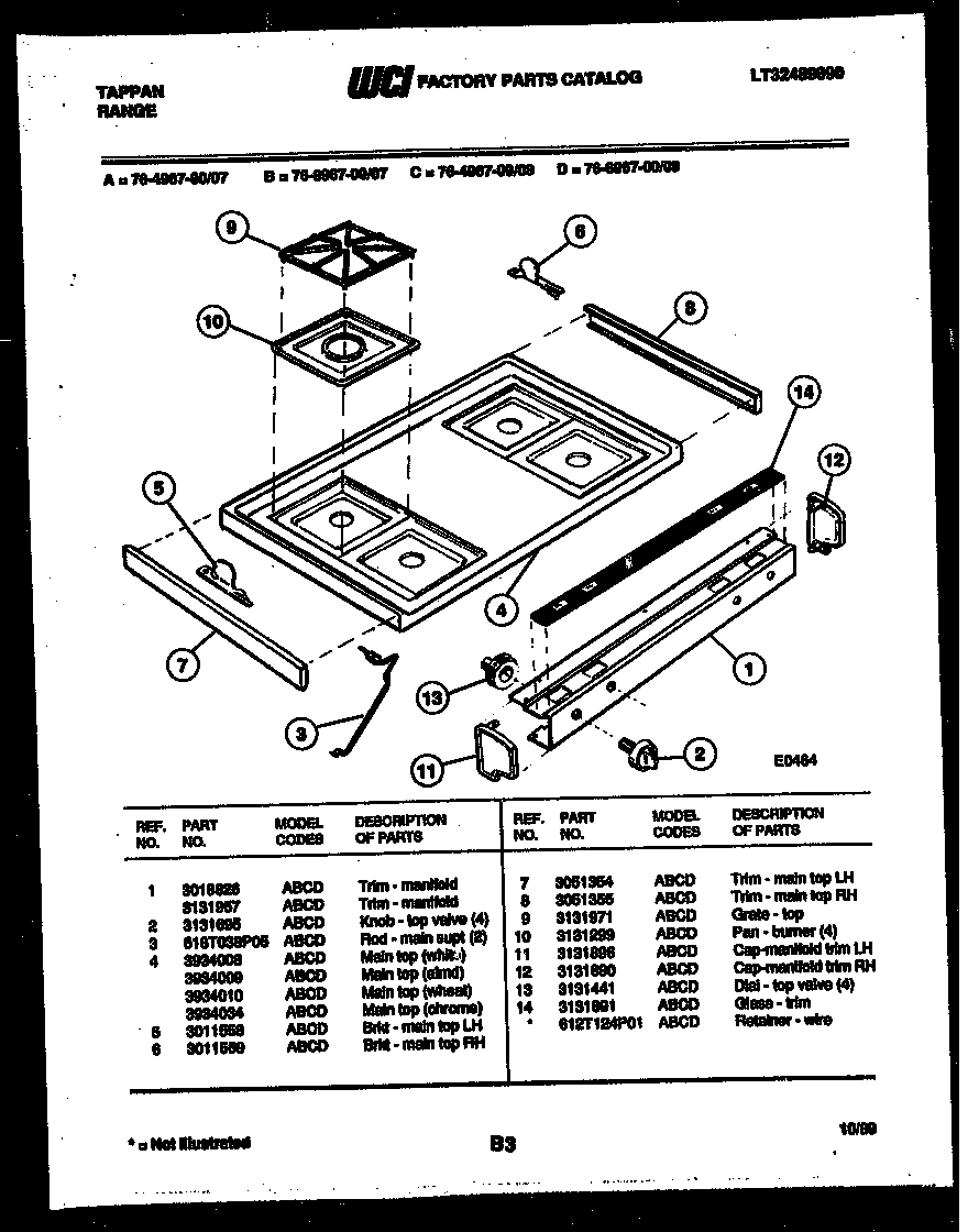 Tappan 76-4967-00-08 cooktop parts diagram