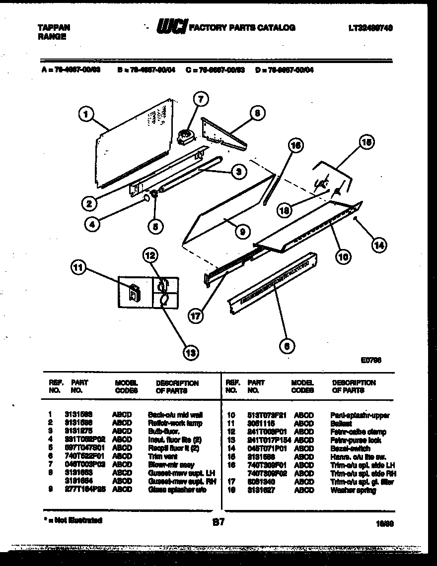 Tappan 76-4667-00-04 splasher control diagram