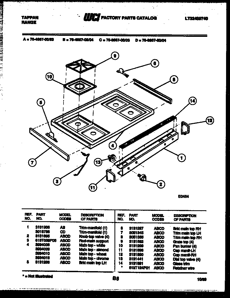 Tappan 76-4667-00-04 cooktop parts diagram