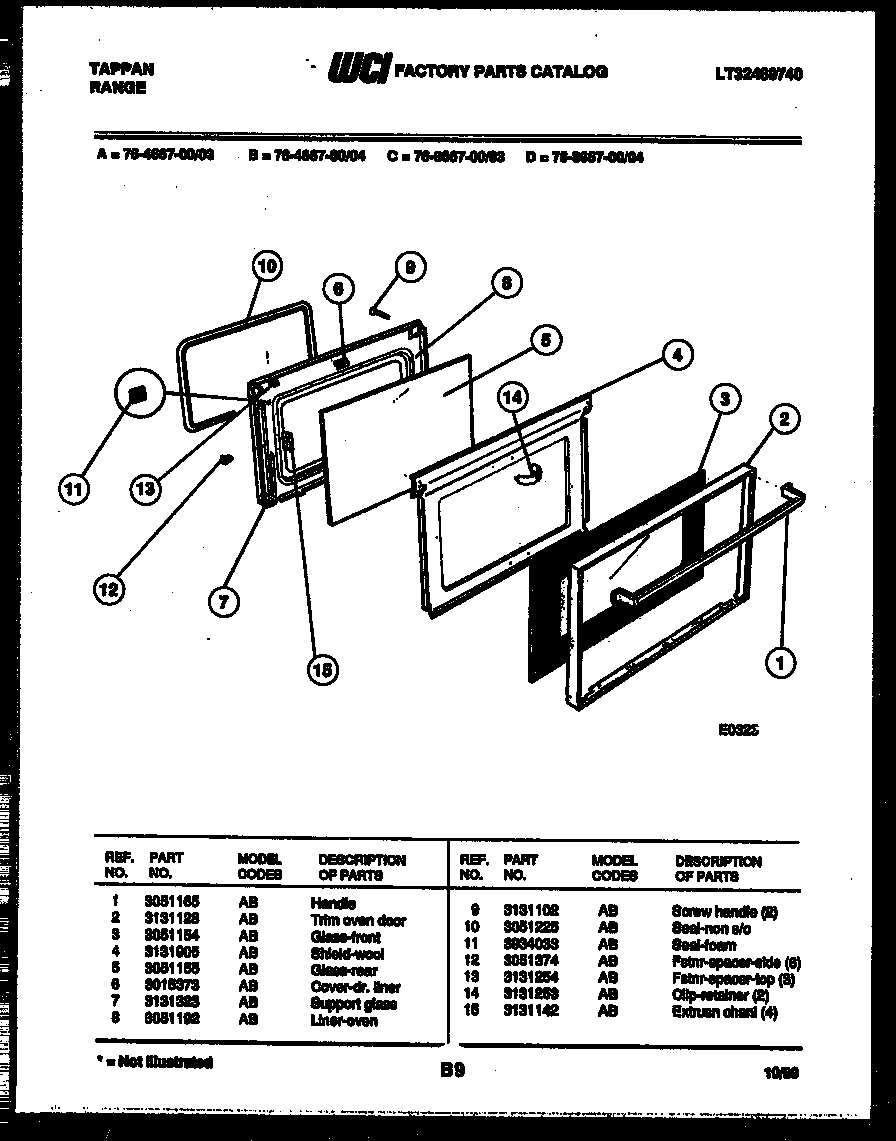 Tappan 76-4667-00-04 lower oven door parts diagram