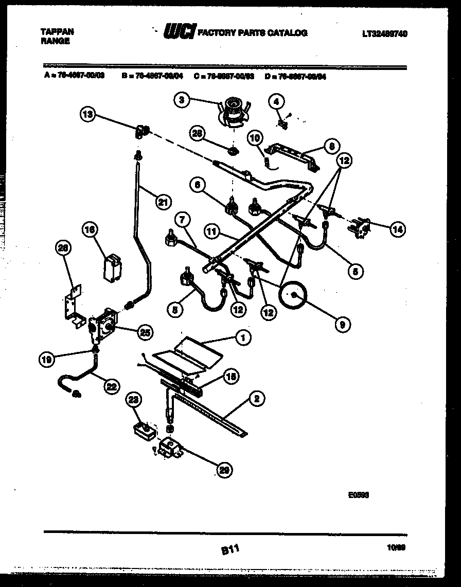 Tappan 76-4667-00-04 burner, manifold and gas control diagram