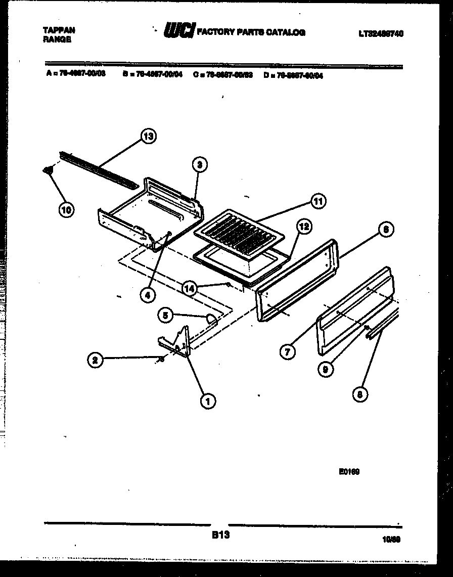 Tappan 76-4667-00-04 broiler drawer parts diagram