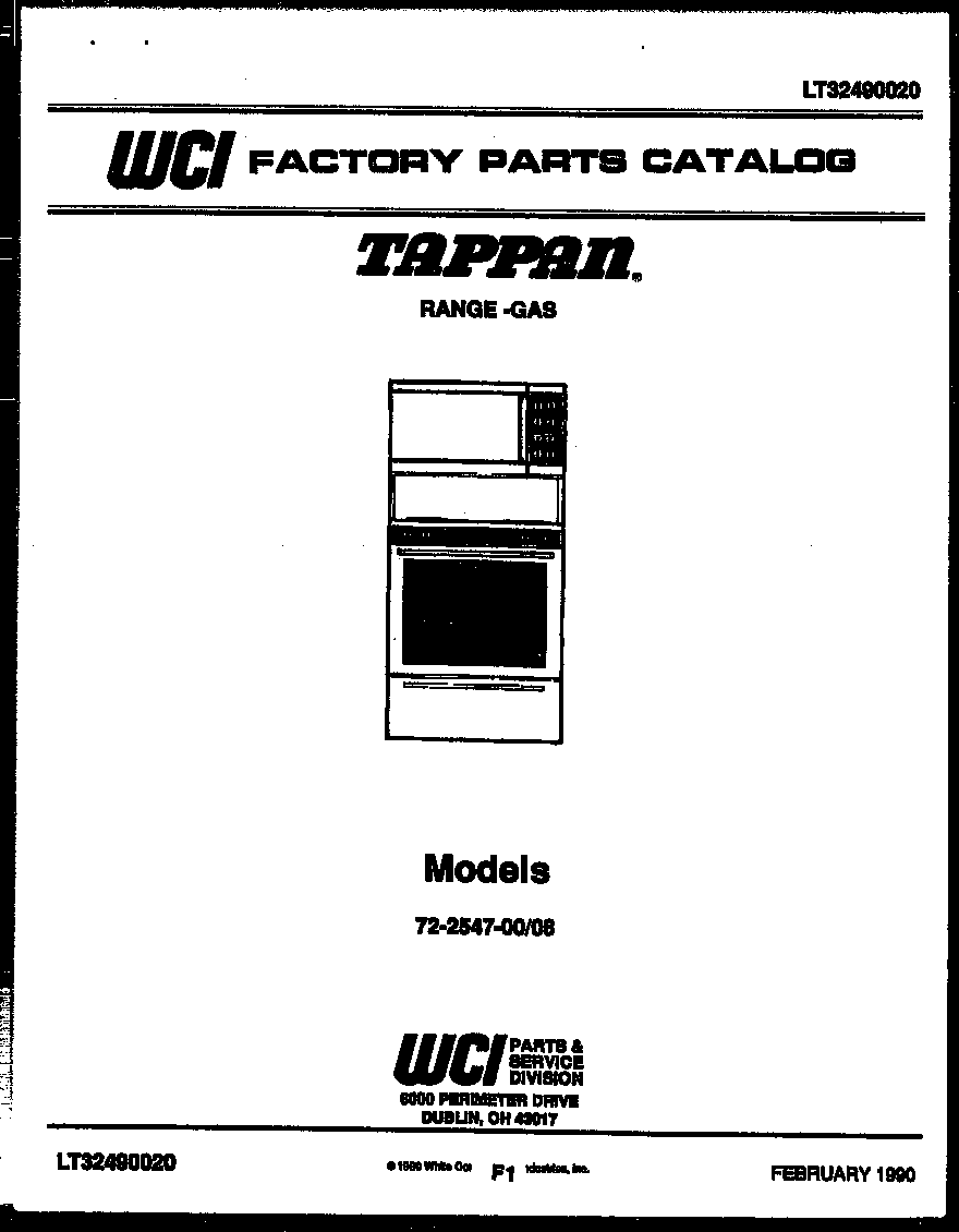 Tappan 72-2547-00-08 cover page diagram