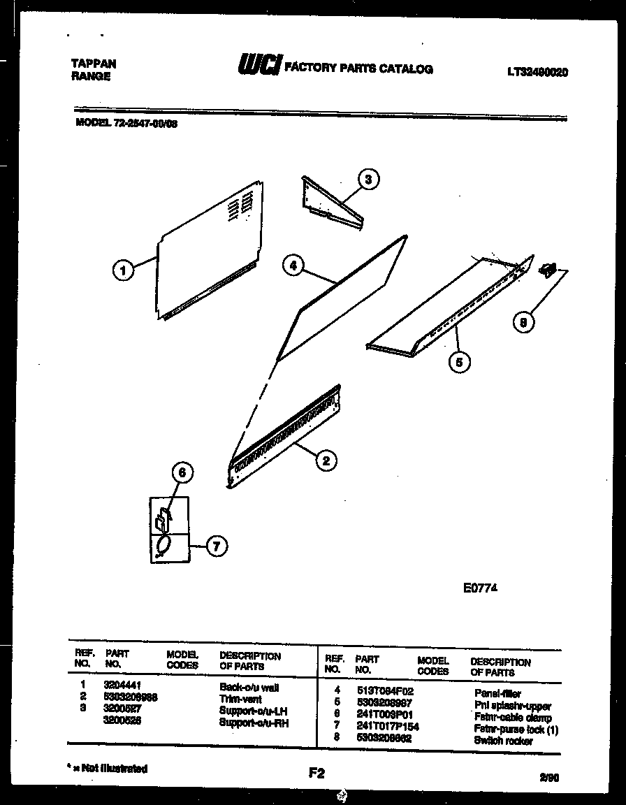 Tappan 72-2547-00-08 splasher control diagram