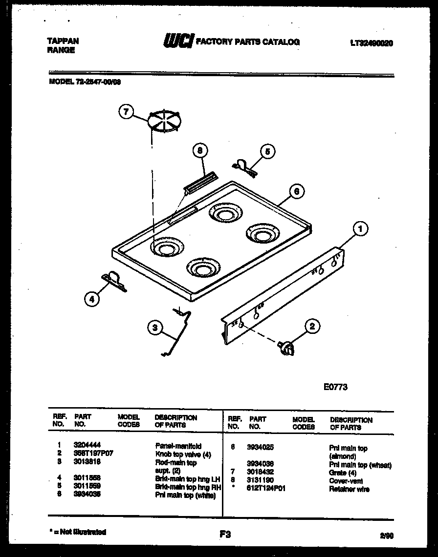 Tappan 72-2547-00-08 cooktop parts diagram