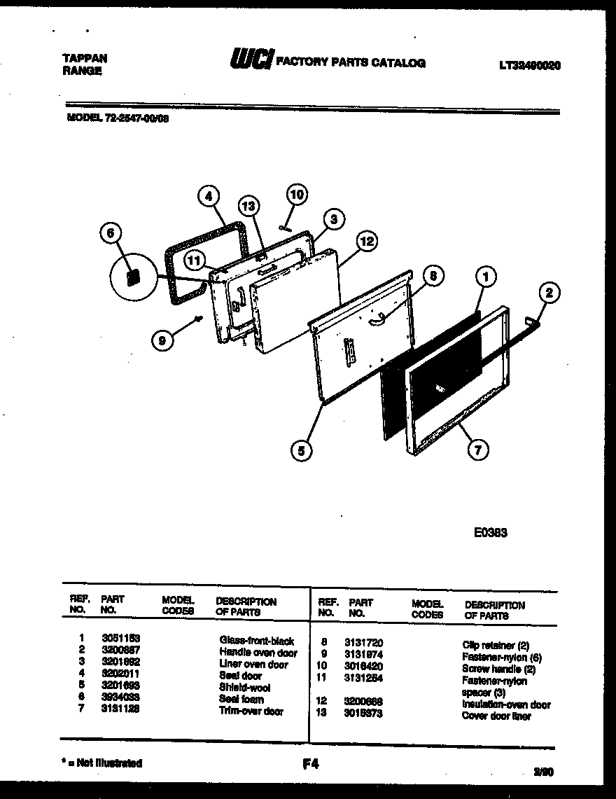 Tappan 72-2547-00-08 lower oven door parts diagram