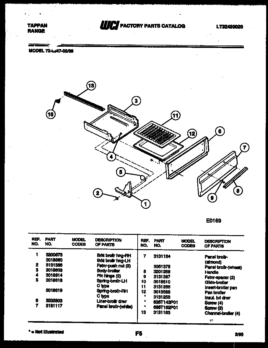 Tappan 72-2547-00-08 broiler drawer parts diagram