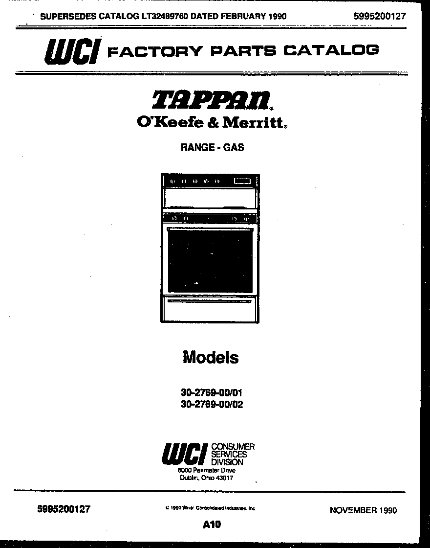 Tappan 30-2769-00-02 cover page diagram