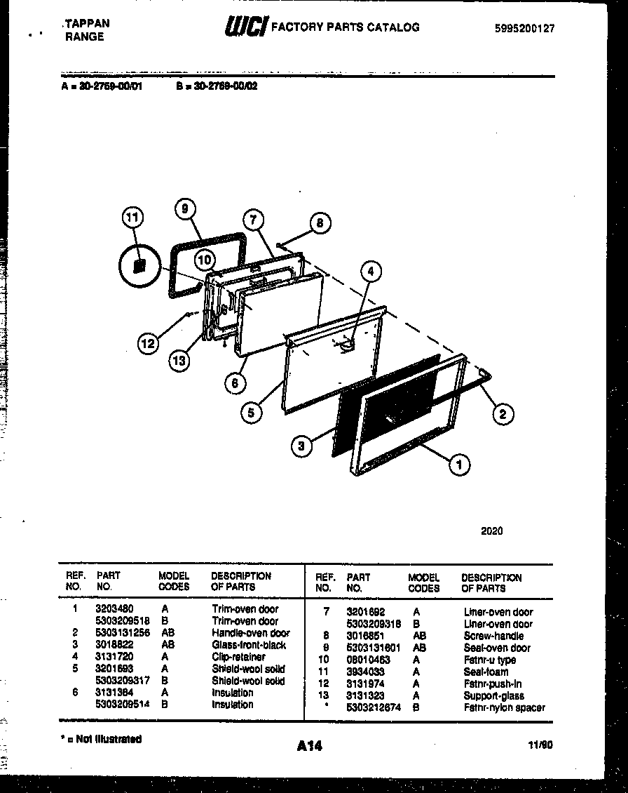 Tappan 30-2769-00-02 door parts diagram