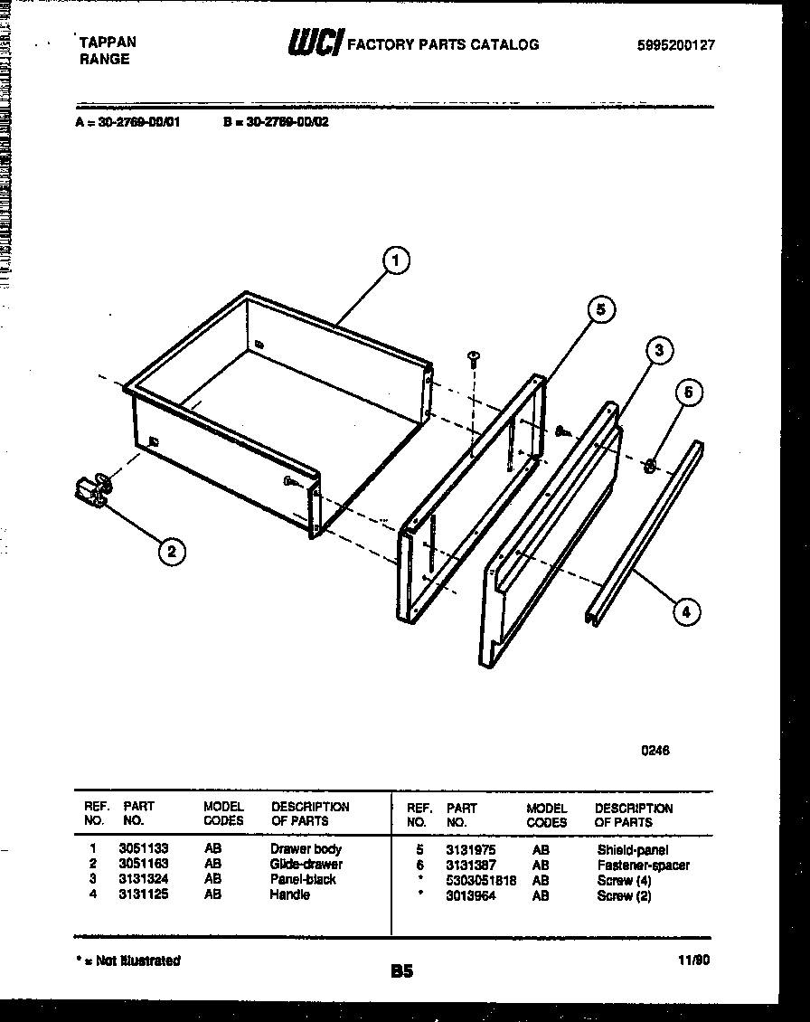 Tappan 30-2769-00-02 drawer parts diagram