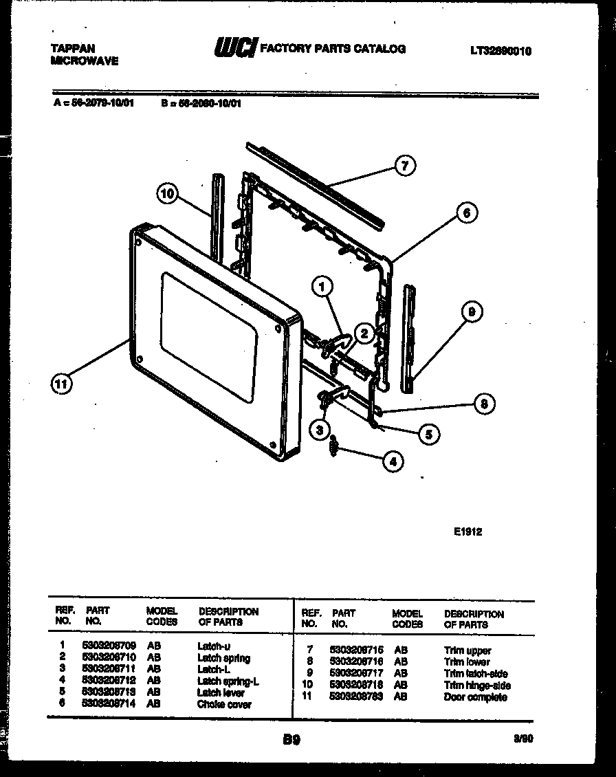 Tappan 56-2080-10-01 door parts diagram