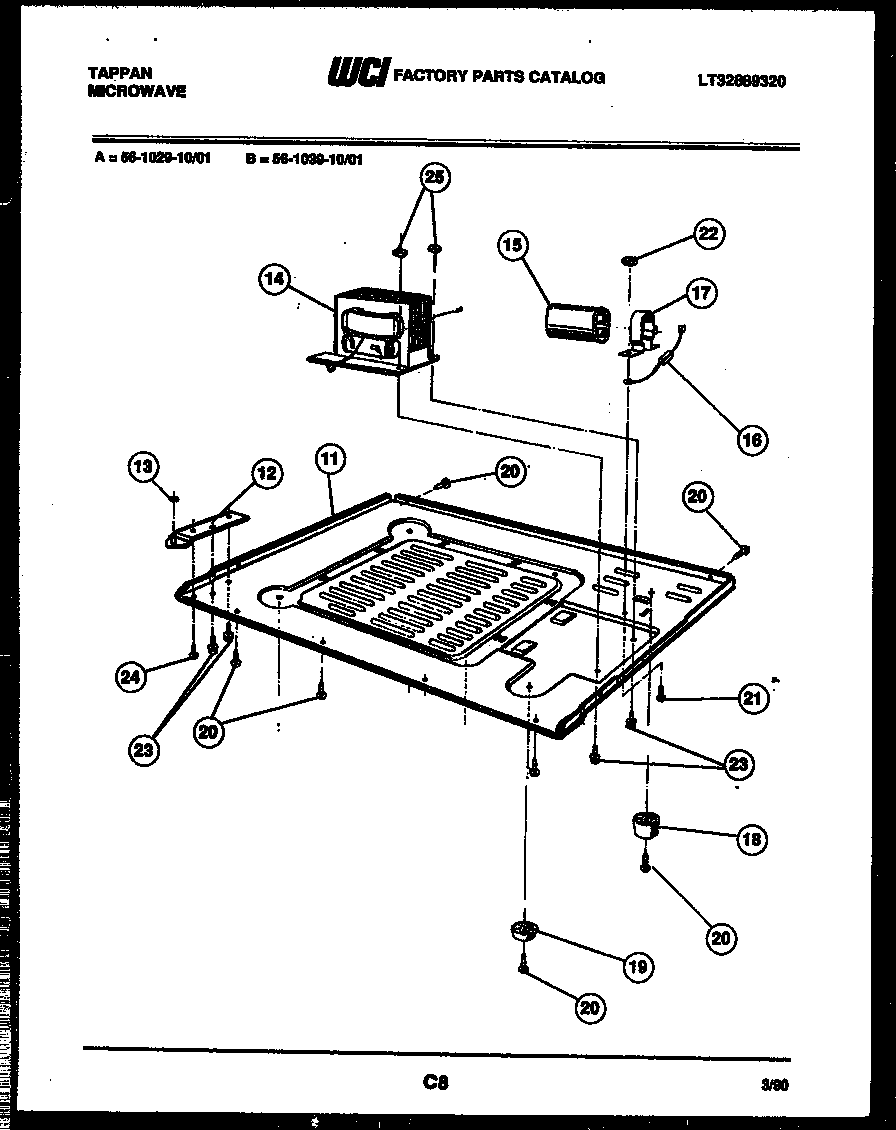Tappan 56-1029-10-01 base plate and capacitor parts diagram