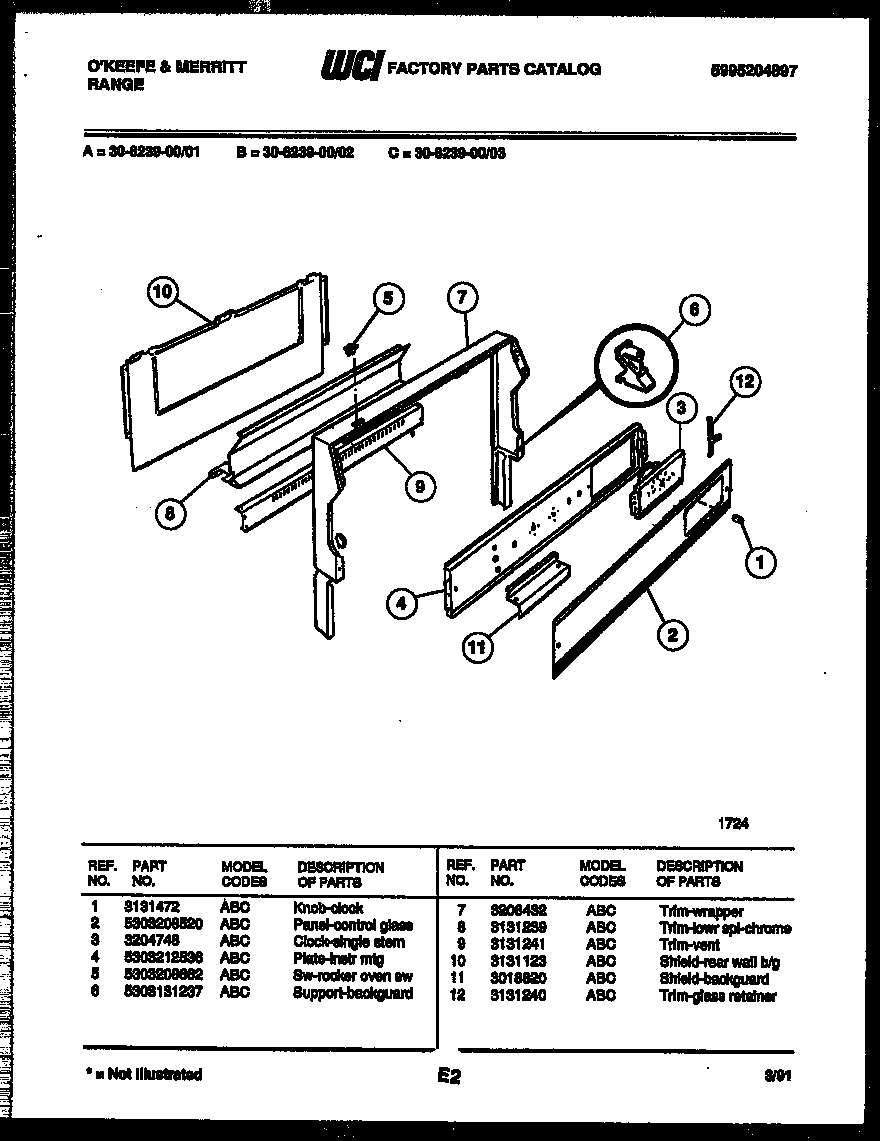 Tappan 30-6239-00-03 backguard diagram