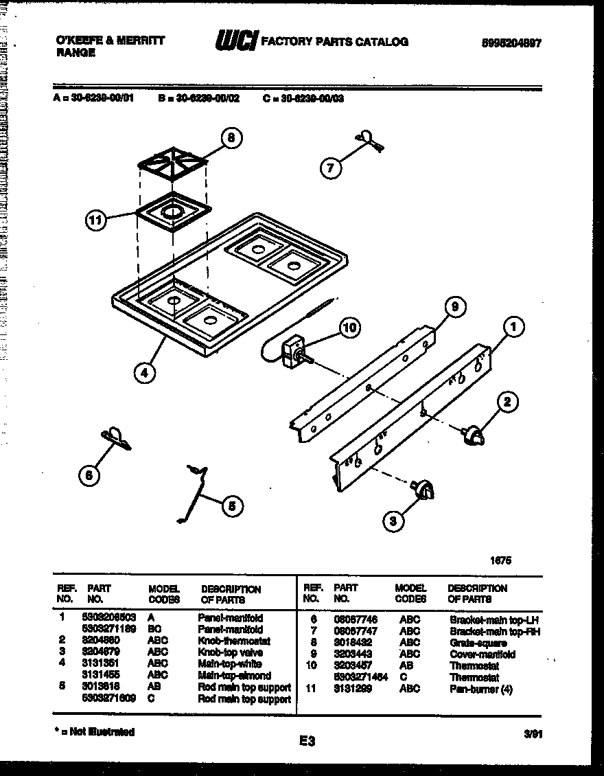 Tappan 30-6239-00-03 cooktop parts diagram