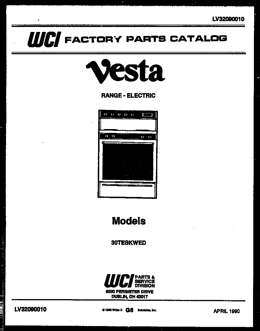 Tappan 30TESKWED1 cover page diagram