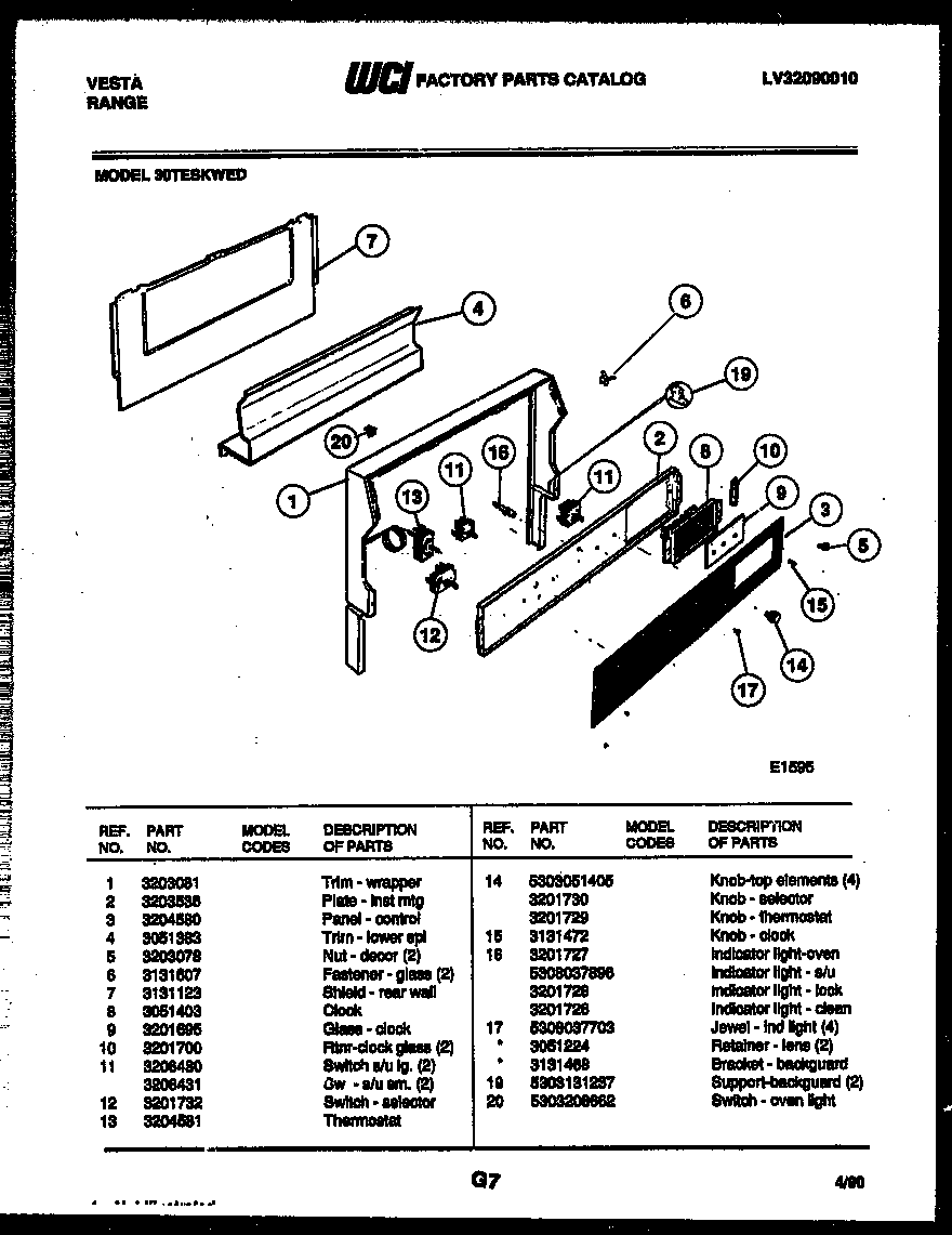 Tappan 30TESKWED1 backguard diagram
