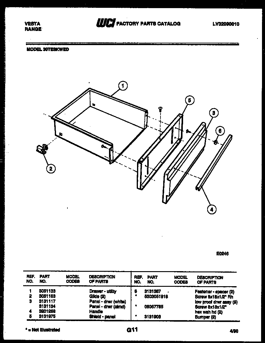 Tappan 30TESKWED1 drawer parts diagram