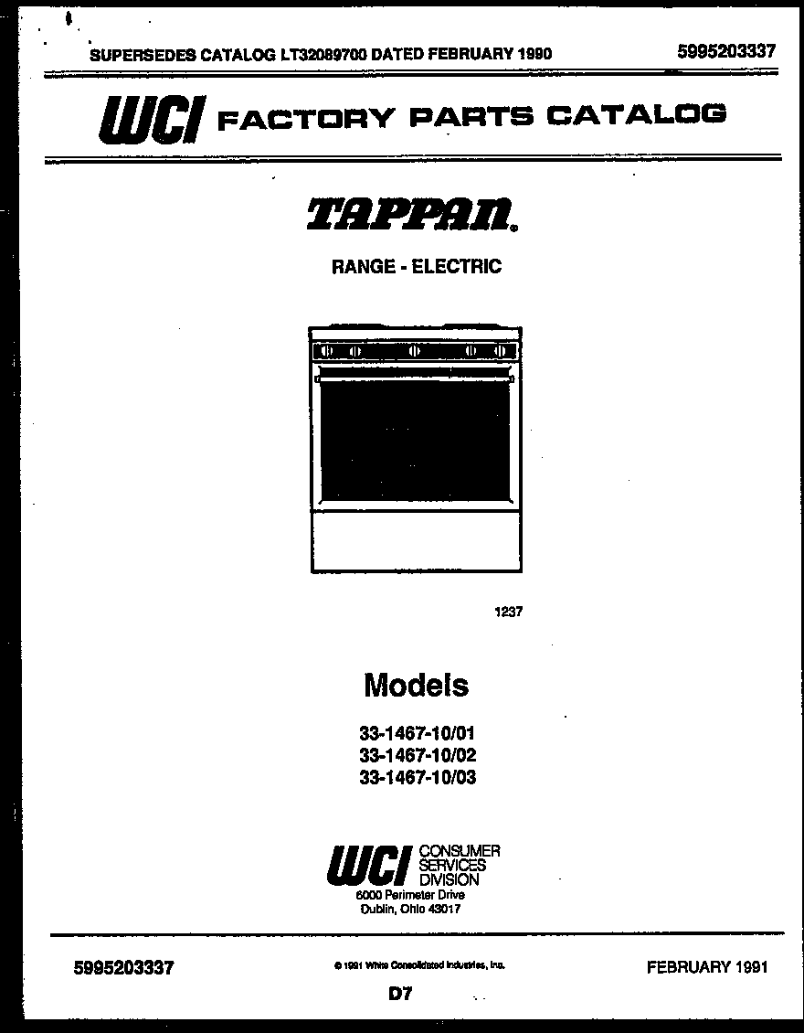 Tappan 33-1467-00-03 cover page diagram