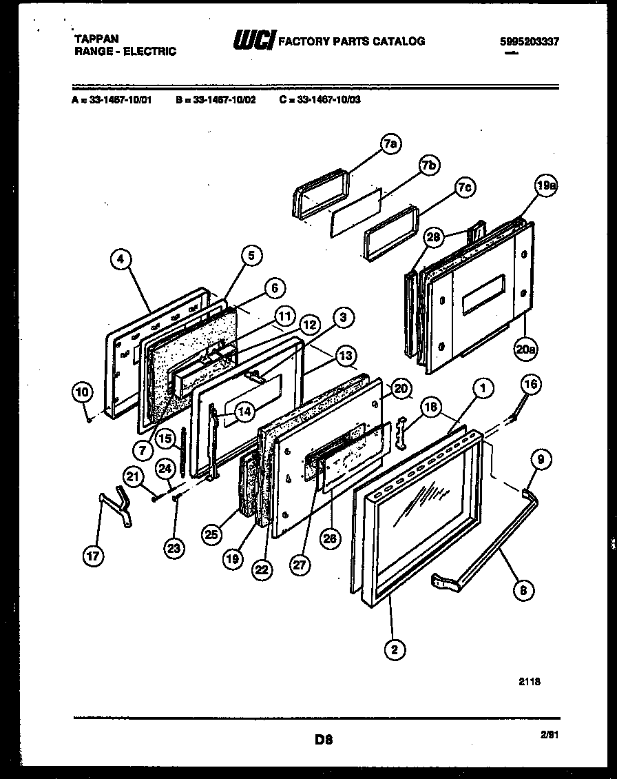 Tappan 33-1467-00-03 door parts diagram