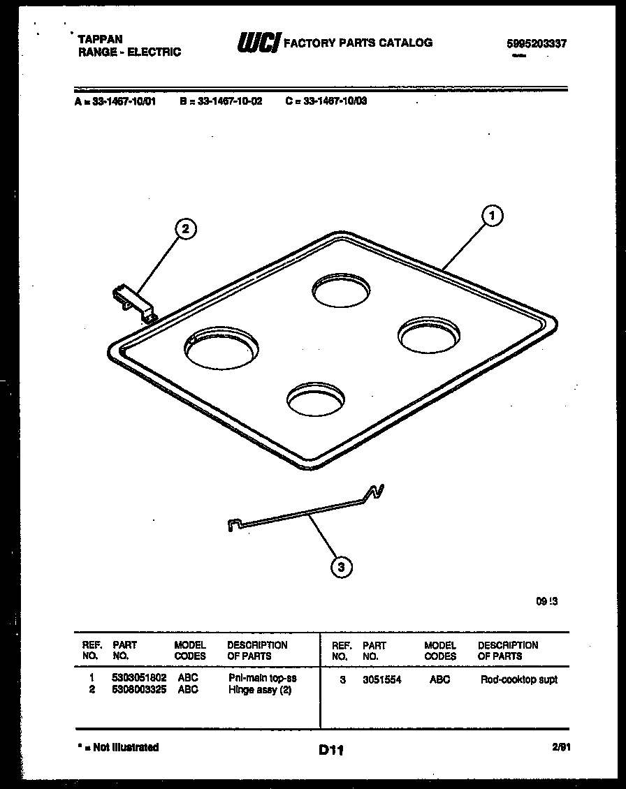 Tappan 33-1467-00-03 cooktop parts diagram