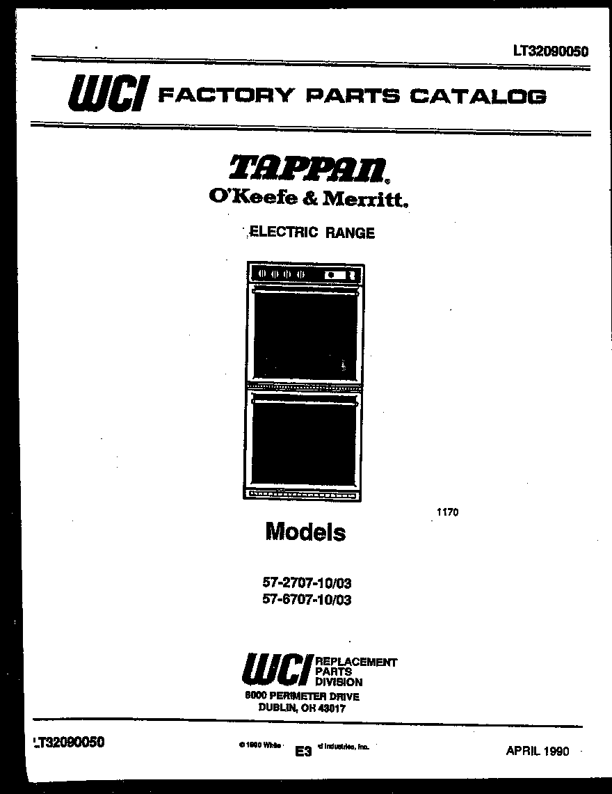 Tappan 57-2707-10-03 cover page diagram