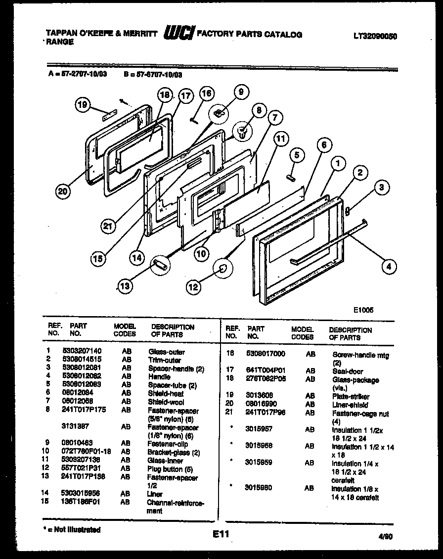 Tappan 57-2707-10-03 door parts diagram
