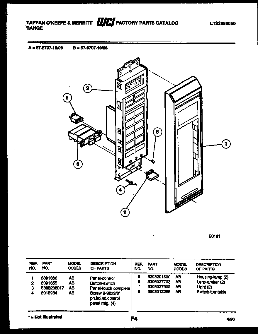 Tappan 57-2707-10-03 control panel diagram