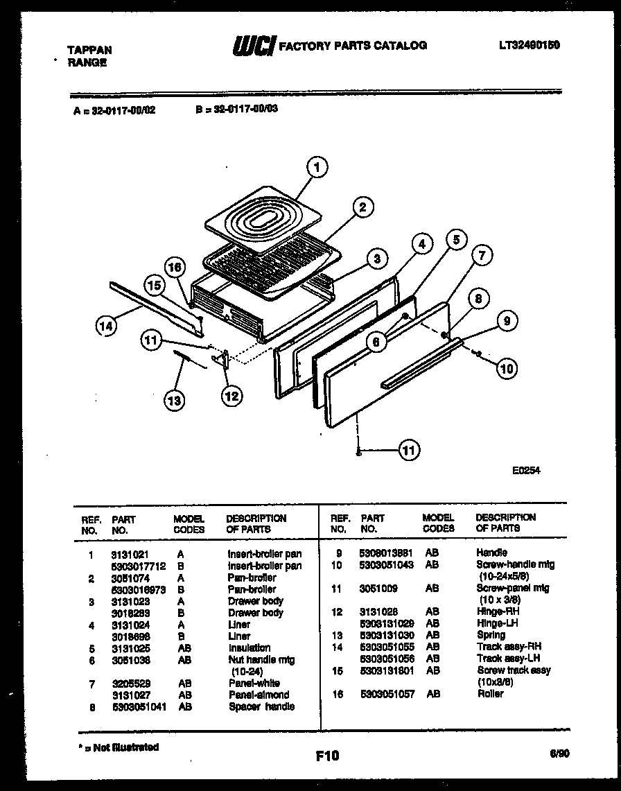 Tappan 32-0117-00-03 broiler drawer parts diagram