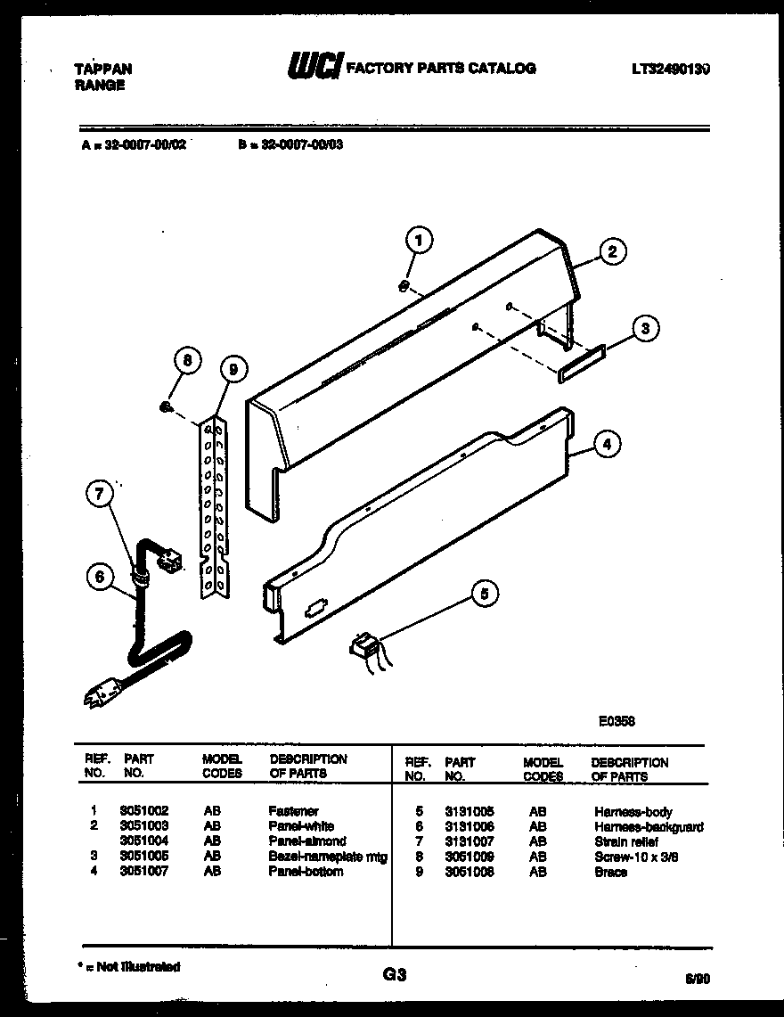Tappan 32-0007-00-03 backguard diagram