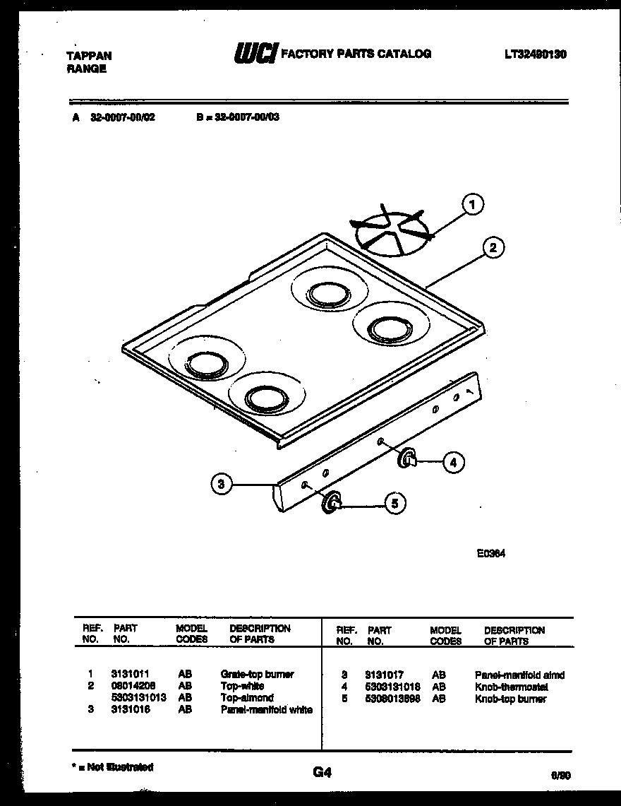 Tappan 32-0007-00-03 cooktop parts diagram