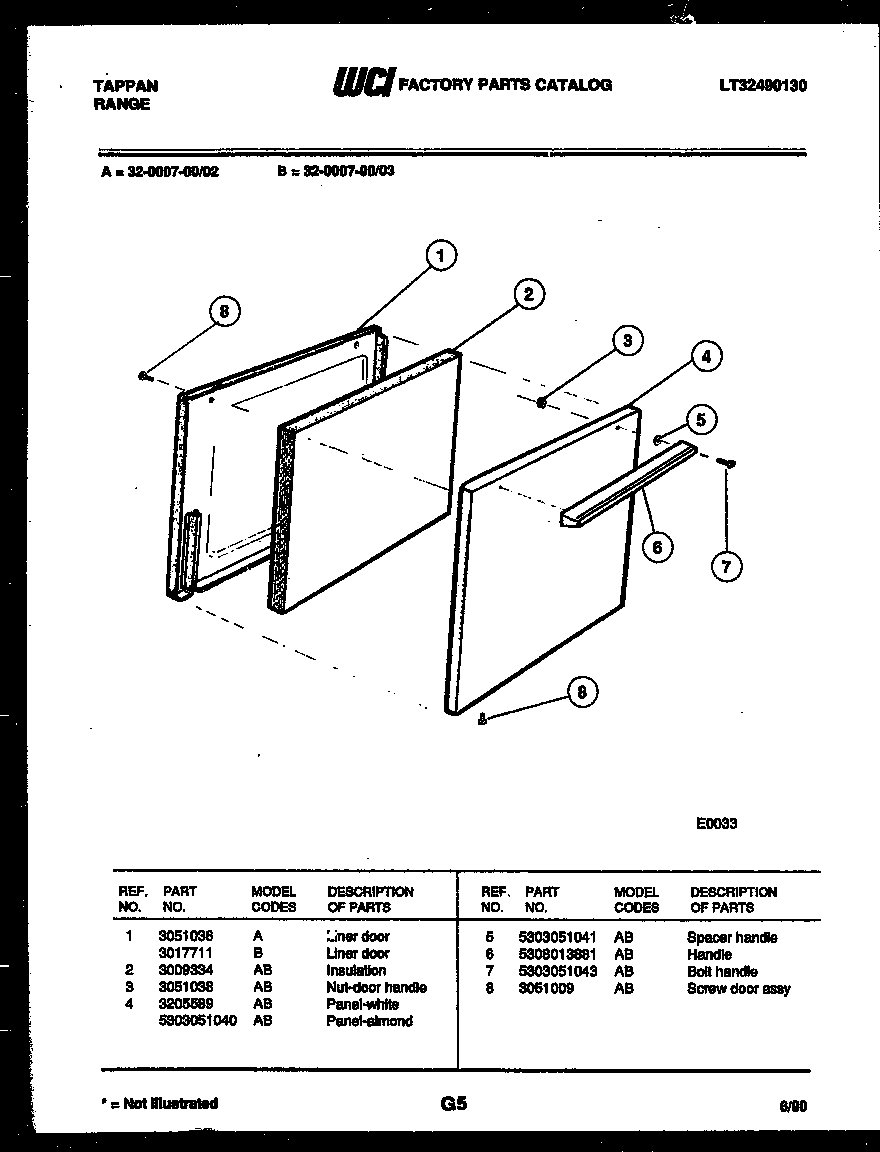 Tappan 32-0007-00-03 door parts diagram