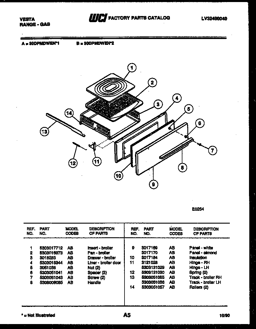 Tappan 30DPMDWEN1 broiler drawer parts diagram